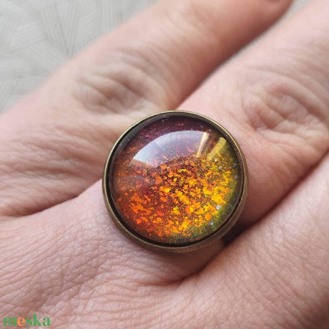Őszi avar - üveglencsés medál - ékszer - gyűrű - üveglencsés gyűrű - Meska.hu