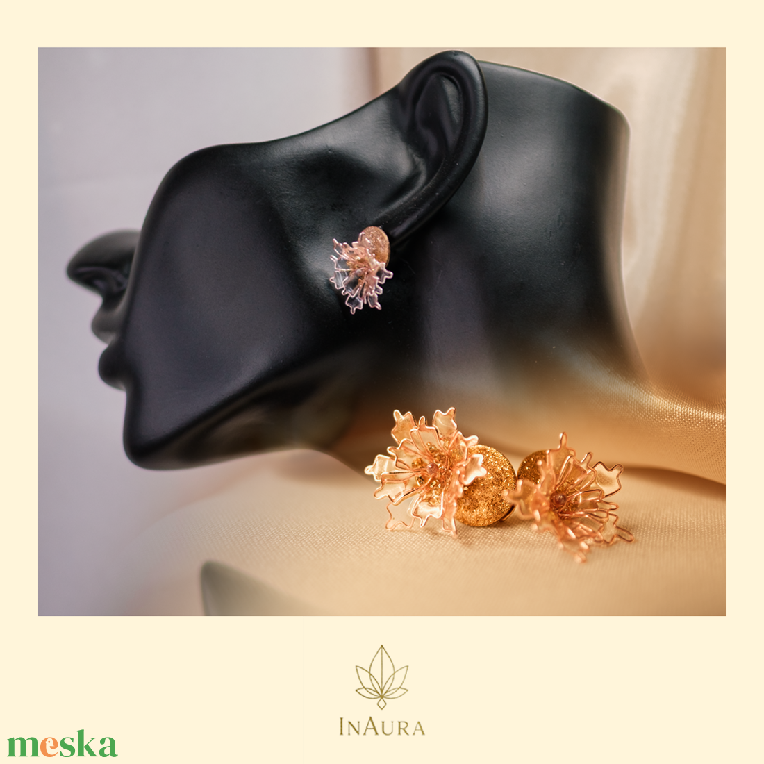 Rosegold üvegvirág fülbevaló - ékszer - fülbevaló - csillár fülbevaló - Meska.hu