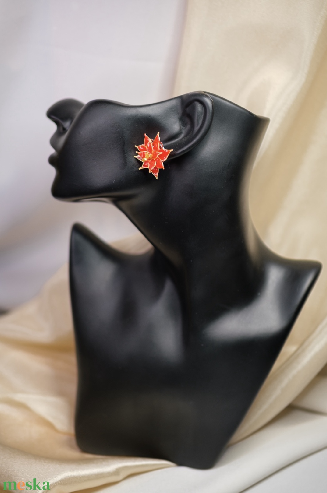 Piros-arany virág fülbevaló - ékszer - fülbevaló - fülékszer - Meska.hu