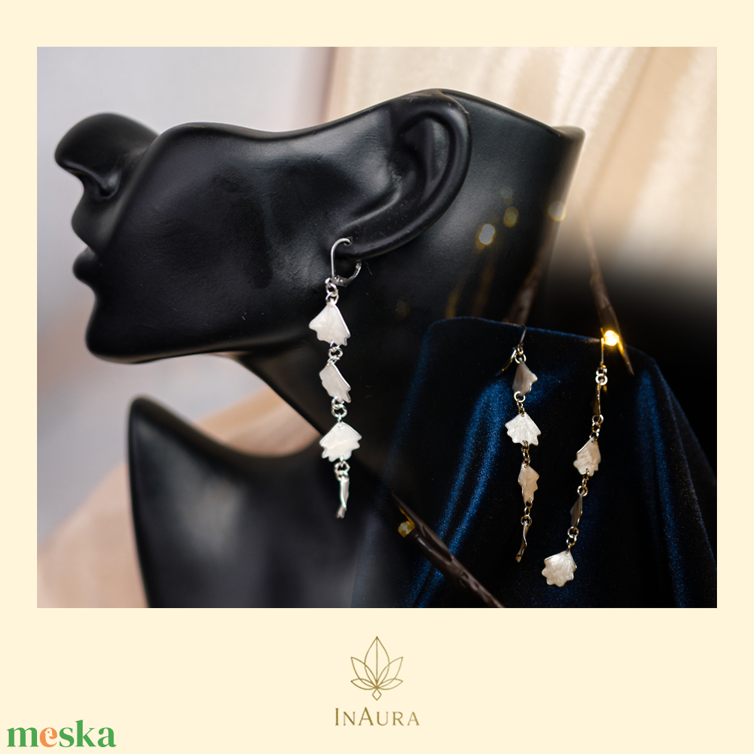 Fehér pipacsszirom lógós fülbevaló - ékszer - fülbevaló - lógó fülbevaló - Meska.hu