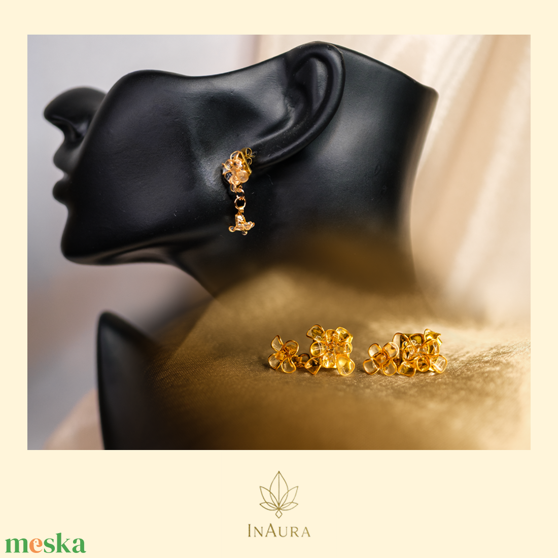 Arany virág fülbevaló - ékszer - fülbevaló - lógó fülbevaló - Meska.hu