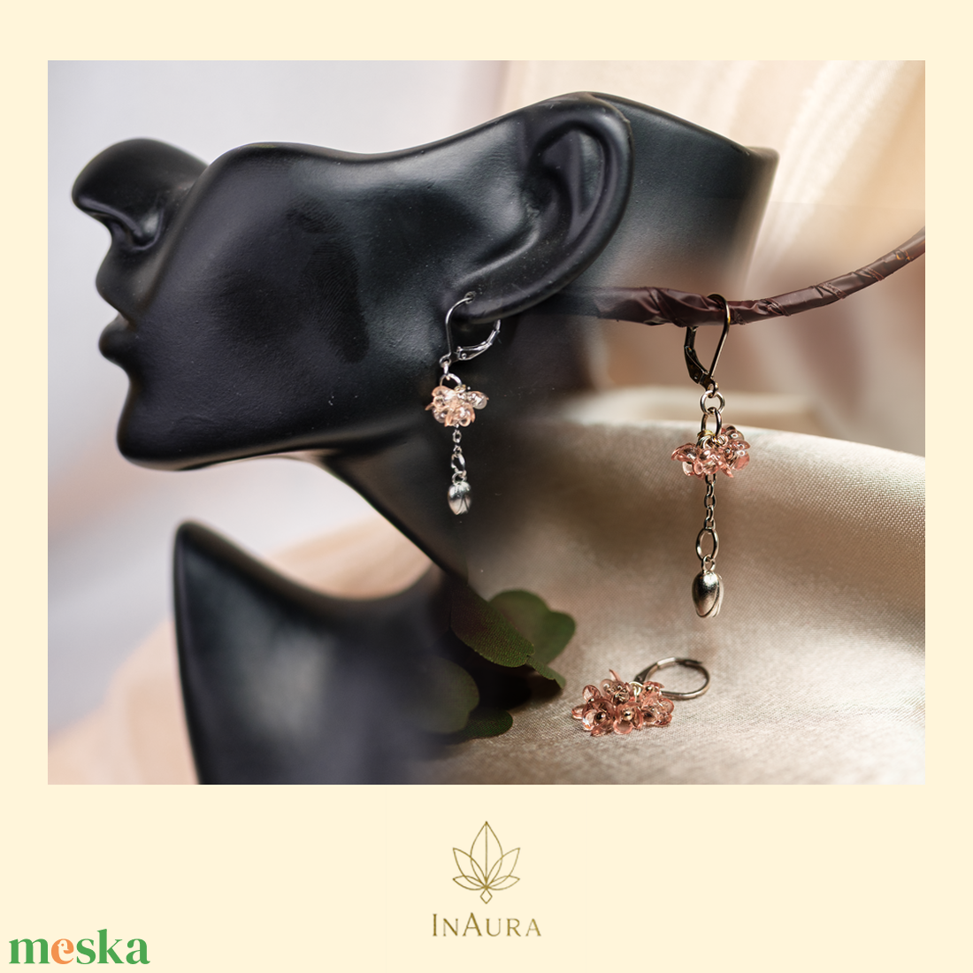 Apró virágos asszimetrikus fülbevaló - ékszer - fülbevaló - lógó fülbevaló - Meska.hu