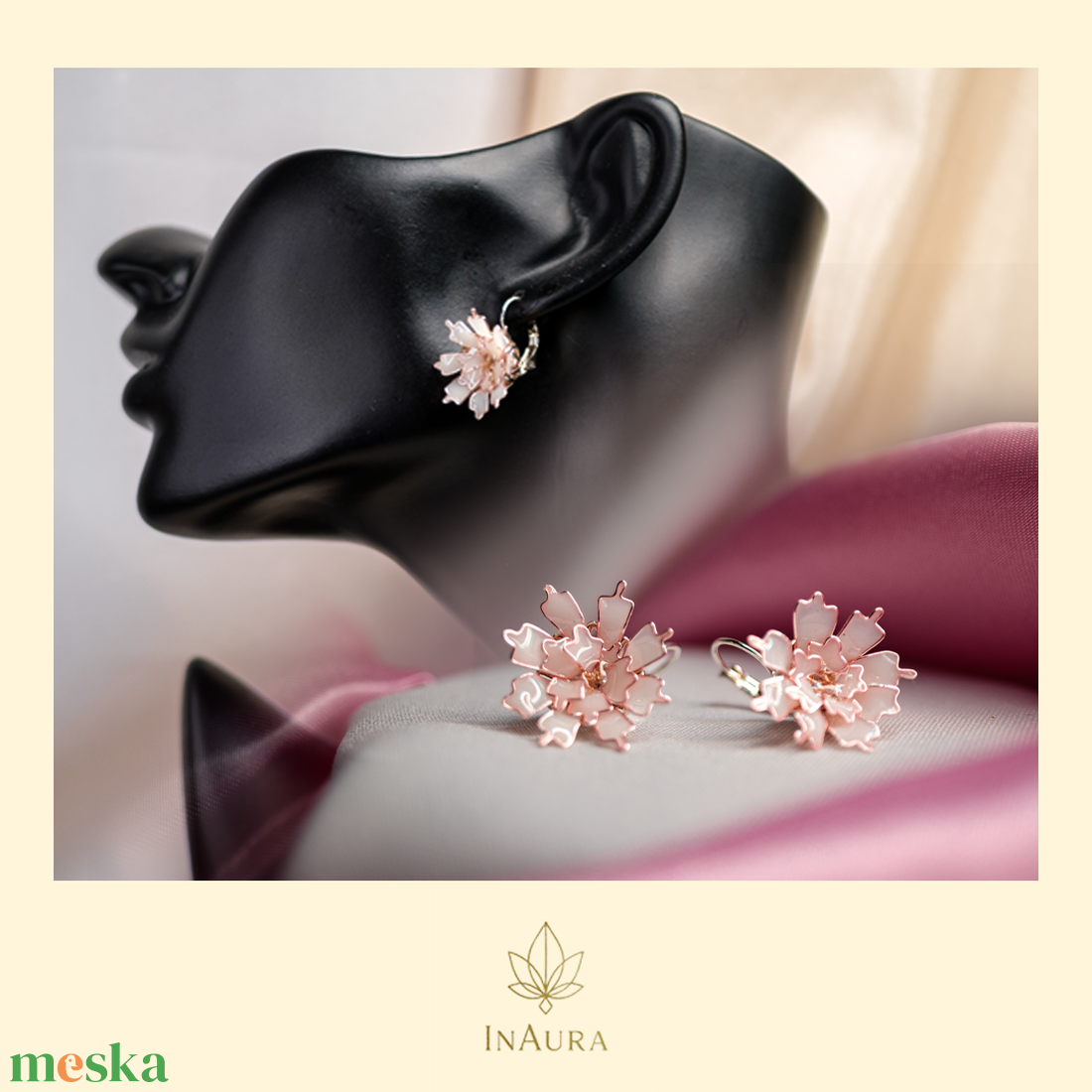 Púderrózsaszín virág fülbevaló - ékszer - fülbevaló - lógó fülbevaló - Meska.hu