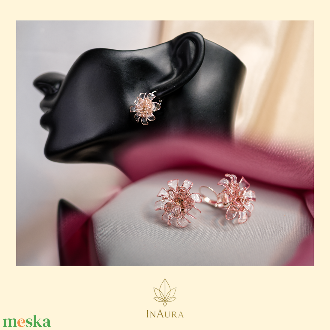 Rózsaszín üvegvirág fülbevaló - ékszer - fülbevaló - fülékszer - Meska.hu