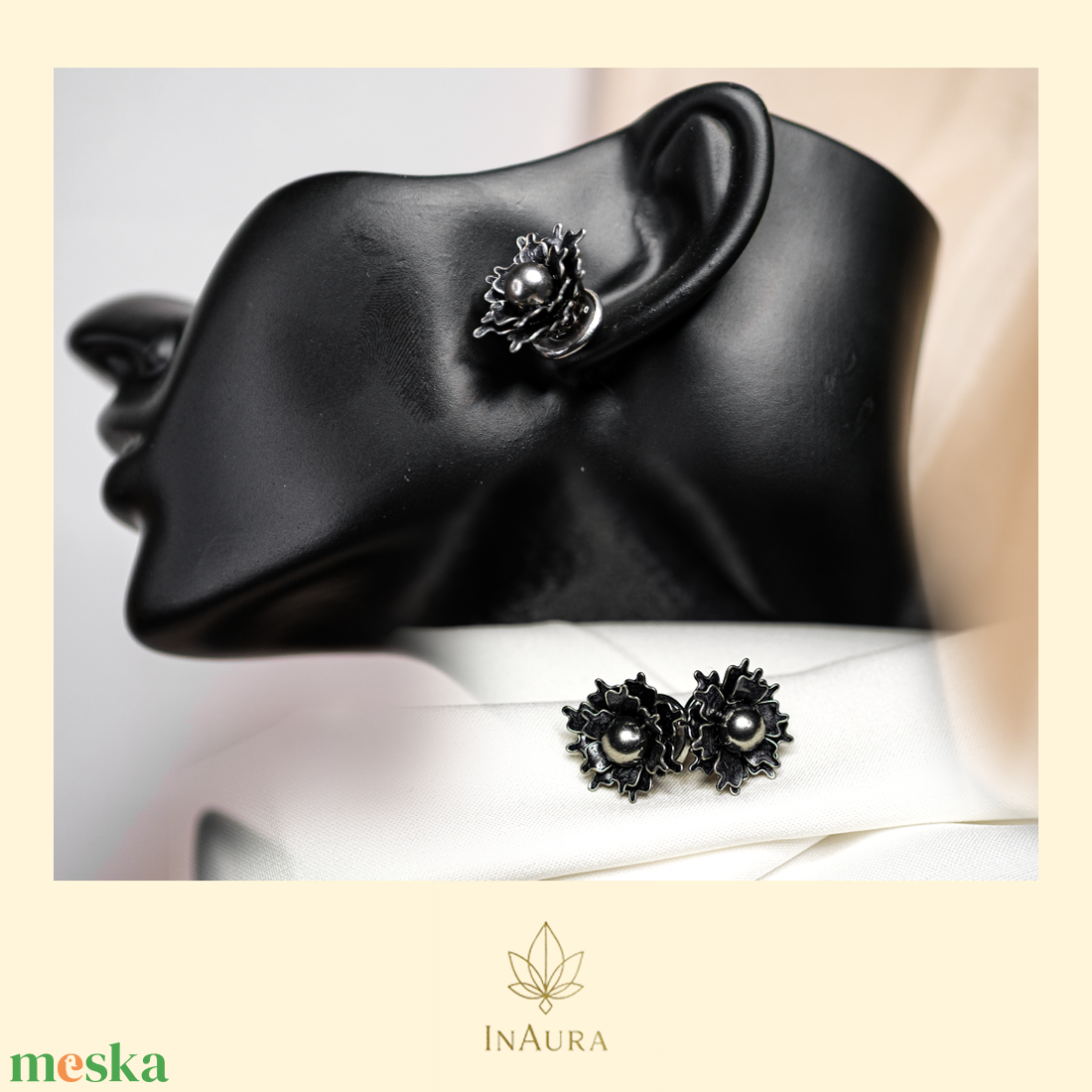Fekete virág fülbevaló - ékszer - fülbevaló - fülékszer - Meska.hu