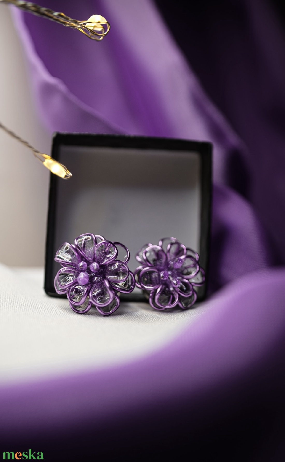 Lila üvegvirág hatású fülbevaló - ékszer - fülbevaló - fülékszer - Meska.hu