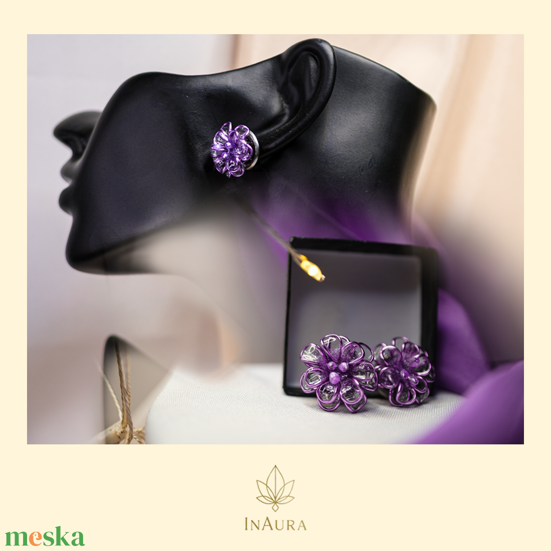 Lila üvegvirág hatású fülbevaló - ékszer - fülbevaló - fülékszer - Meska.hu