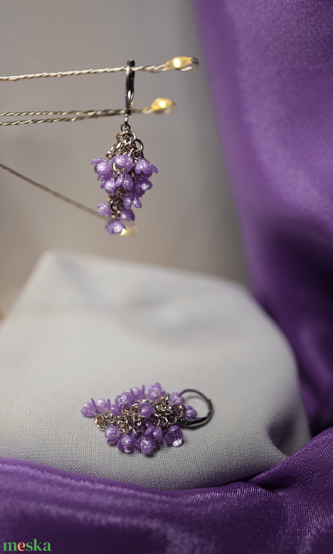 Orgona fürtös, lógós fülbevaló - ékszer - fülbevaló - lógó fülbevaló - Meska.hu