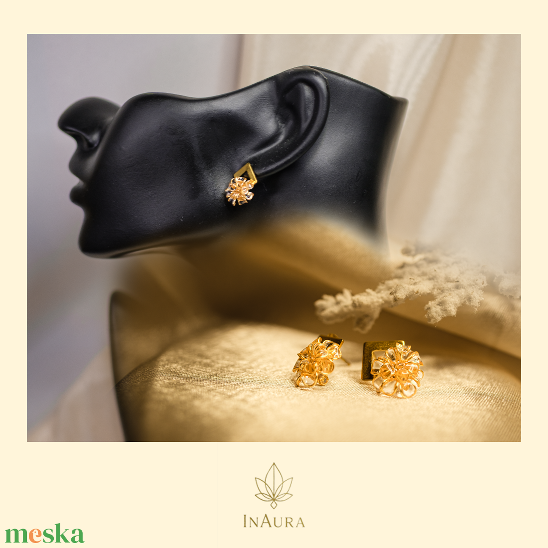 Aranyló üveg virág fülbevaló - ékszer - fülbevaló - fülékszer - Meska.hu