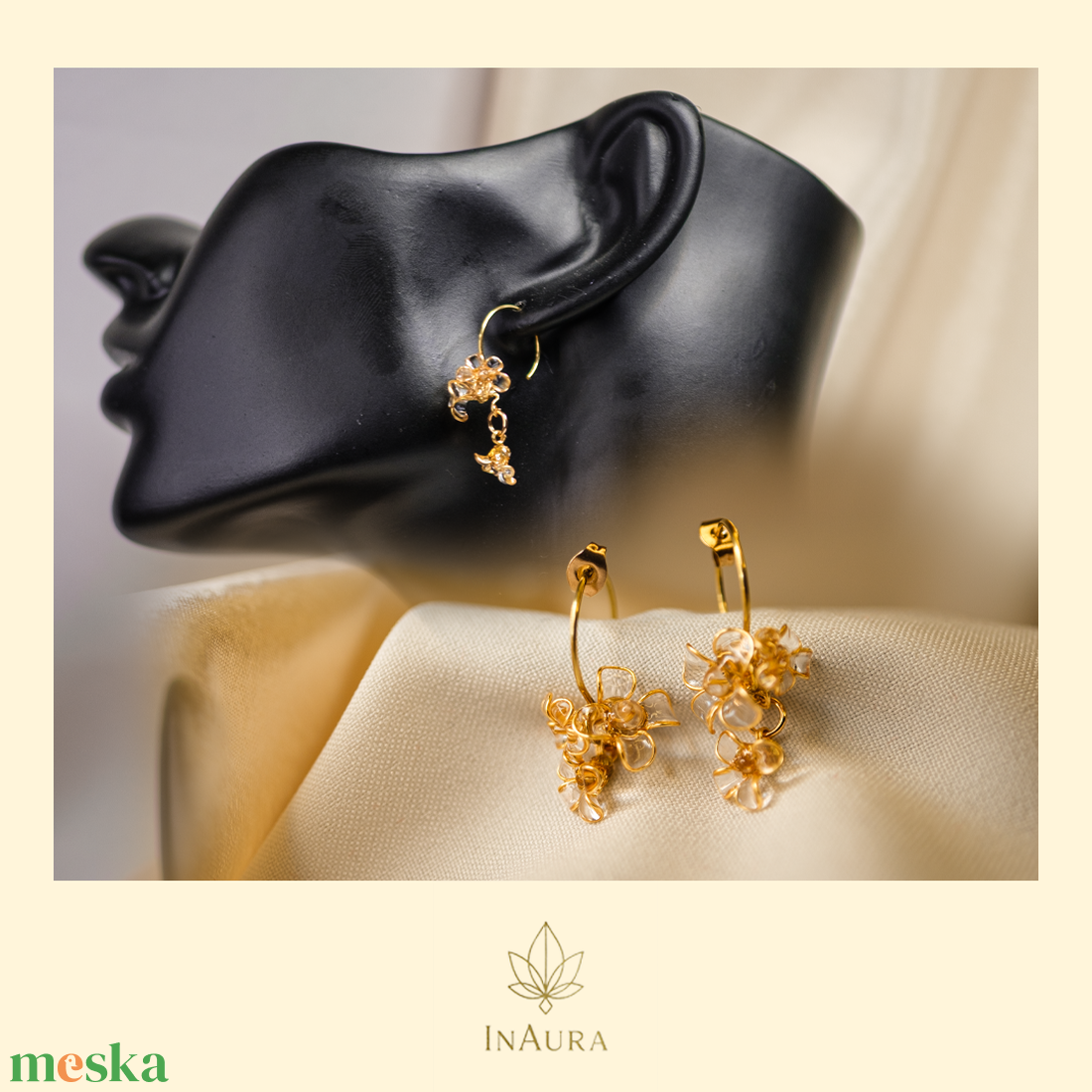 Arany színű fürtös karika fülbevaló - ékszer - fülbevaló - karika fülbevaló - Meska.hu