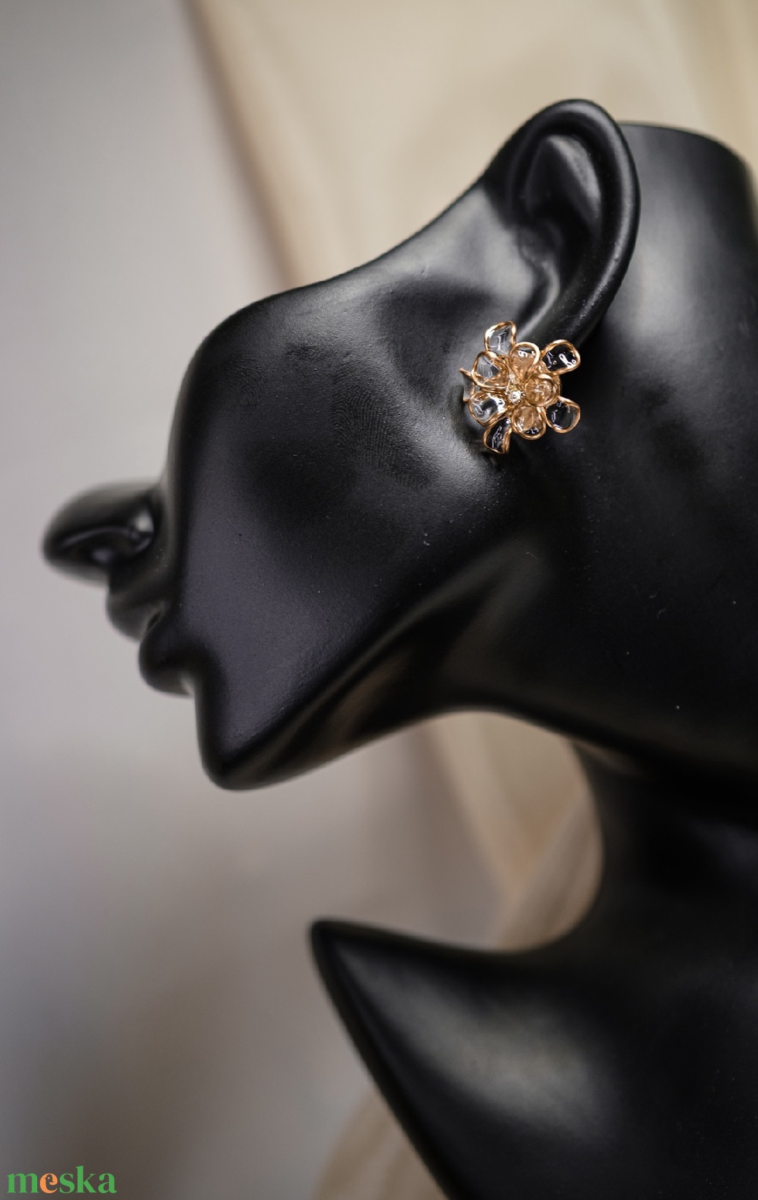 Rosegold üvegvirág hatású fülbevaló - ékszer - fülbevaló - fülékszer - Meska.hu