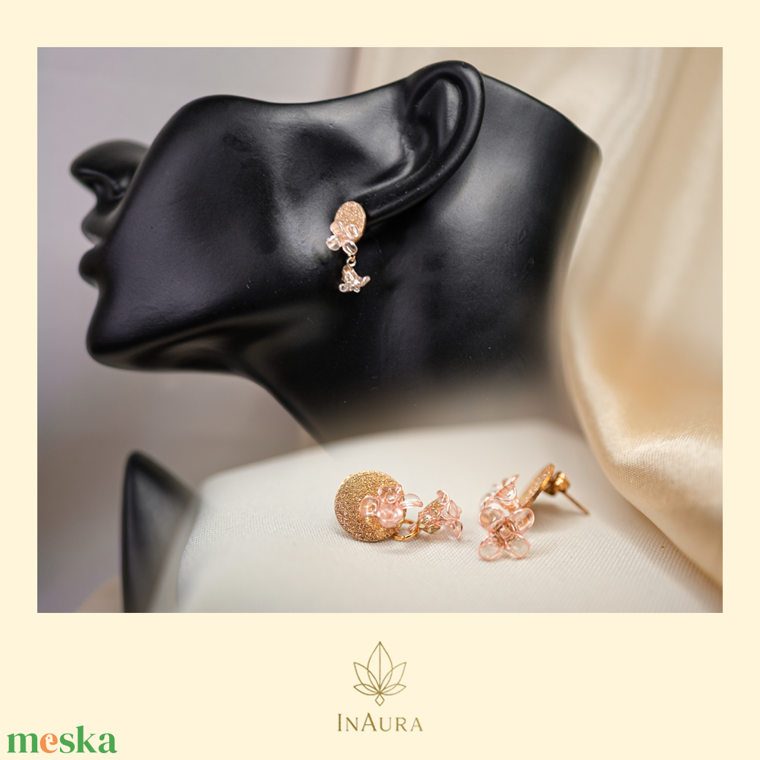 Rózsaszín üvegvirág hatású fülbevaló - ékszer - fülbevaló - lógó fülbevaló - Meska.hu