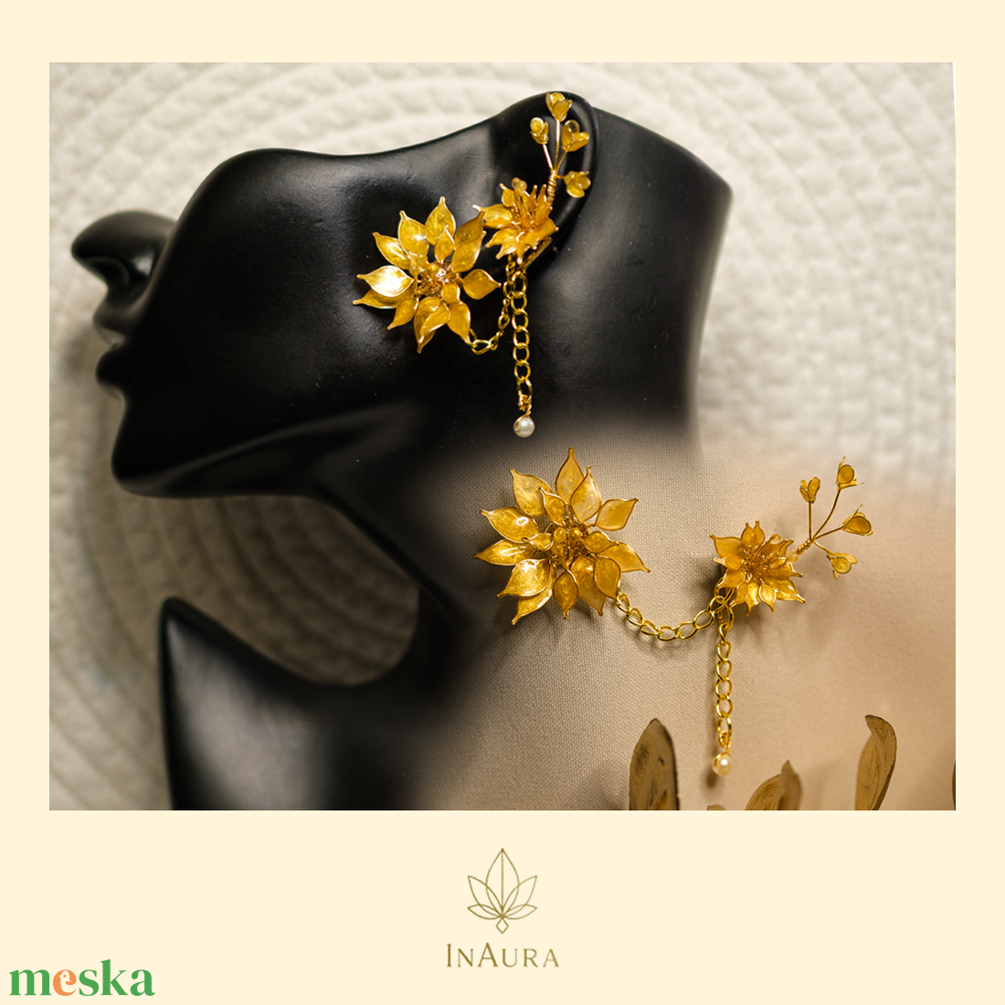 Arany virág hatású dupla bemenetes fülbevaló - ékszer - fülbevaló - fülékszer - Meska.hu