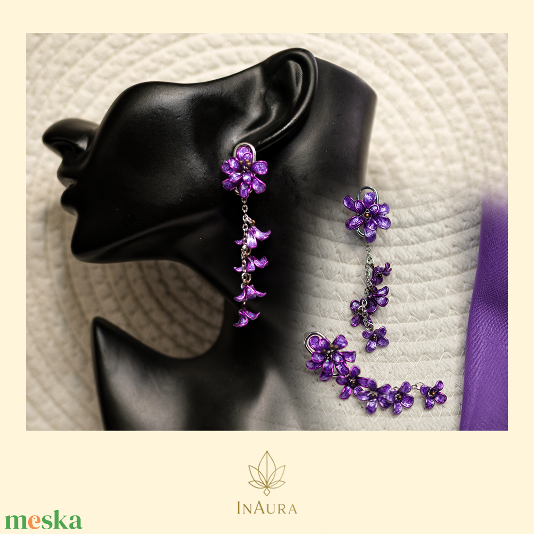 Lila virágos lógós fülbevaló - ékszer - fülbevaló - lógó fülbevaló - Meska.hu