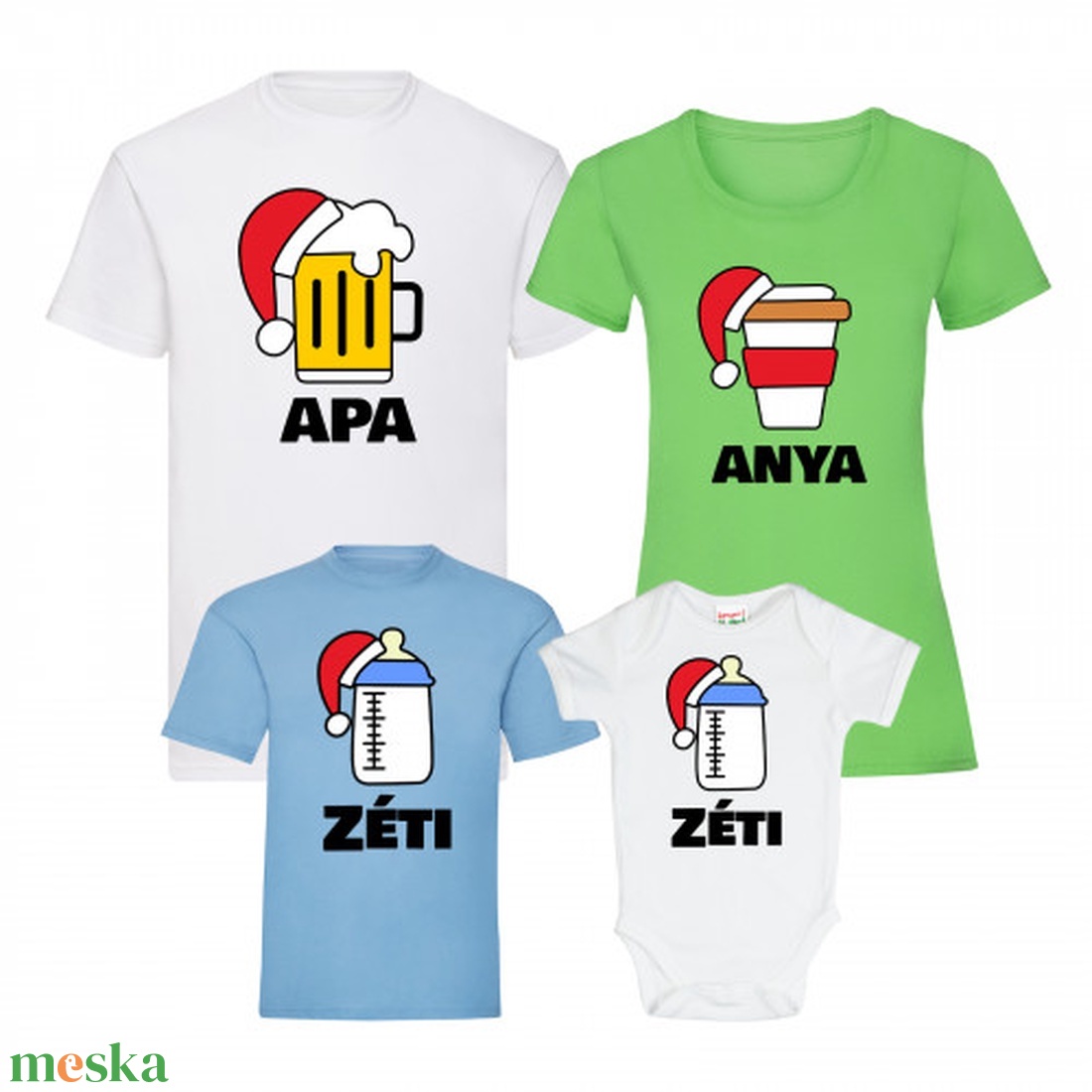 Karácsonyi családi póló szett- sör,kávé,tej (saját névvel) - karácsony - karácsonyi ruházat - karácsonyi póló & pulcsi - Meska.hu
