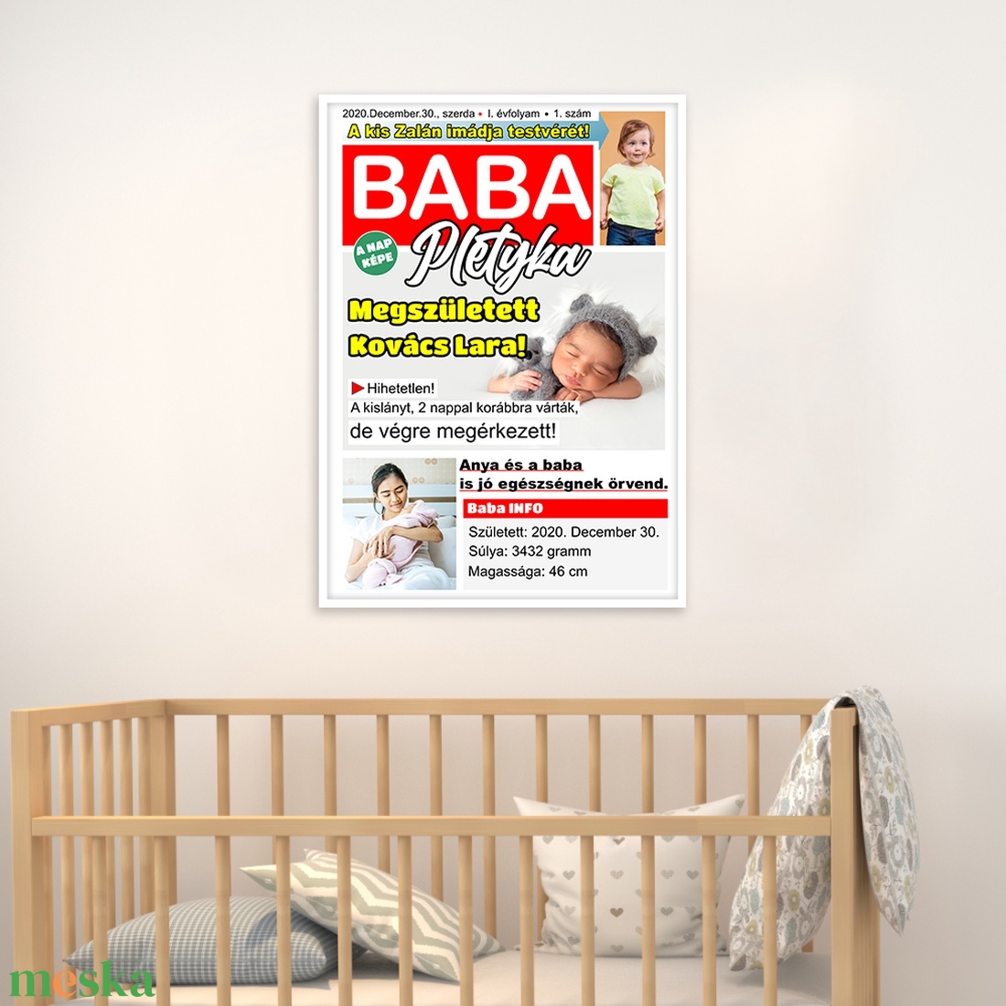 Babaposzter keretezve születési adatokkal újság, Babaszobába, Születésnapra, Újszülött ajándék - otthon & életmód - babaszoba, gyerekszoba - babaszoba kép - Meska.hu Babaposzter keretezve születési adatokkal újság, Babaszobába, Születésnapra, Újszülött ajándék - otthon & életmód - babaszoba, gyerekszoba - babaszoba kép - Meska.hu