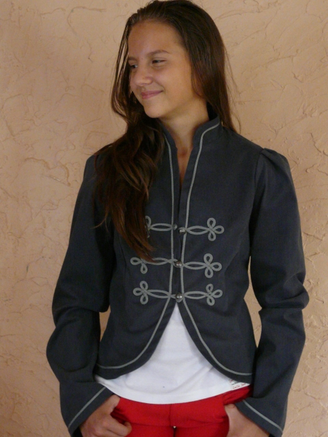 Paszományos vászon blézer kék, szürke zsinórral -  - Meska.hu