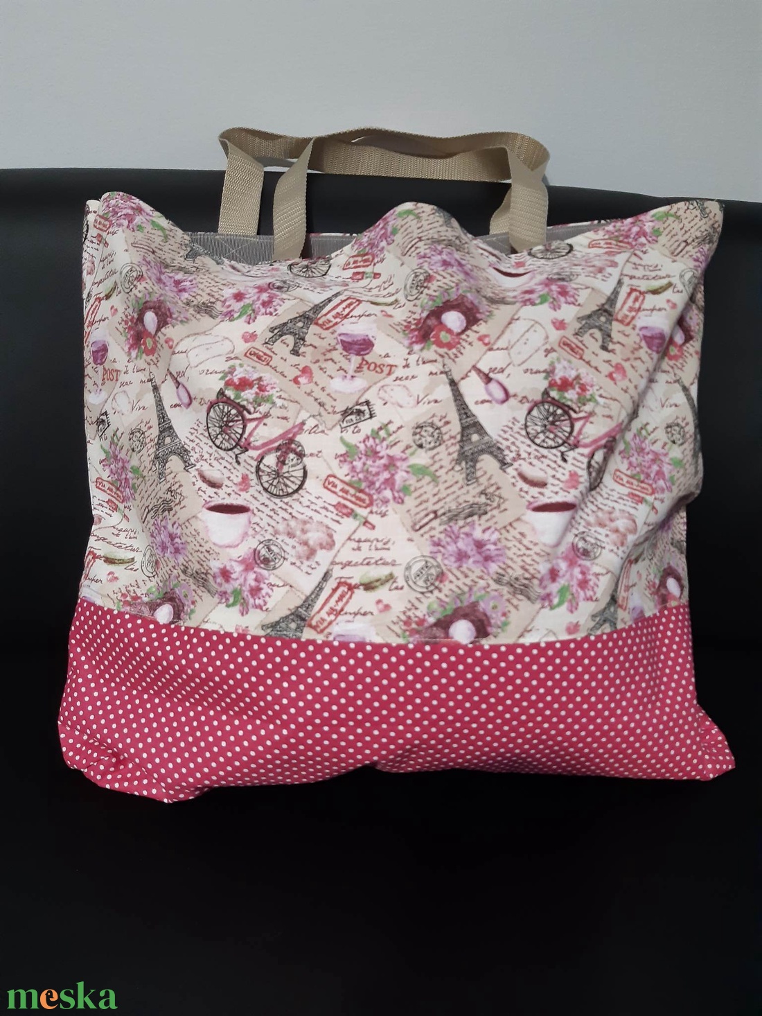 Párizsi mintás bevásárlótáska - táska & tok - bevásárlás & shopper táska - shopper, textiltáska, szatyor - Meska.hu