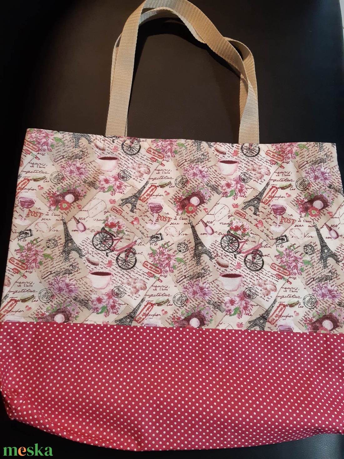 Párizsi mintás bevásárlótáska - táska & tok - bevásárlás & shopper táska - shopper, textiltáska, szatyor - Meska.hu