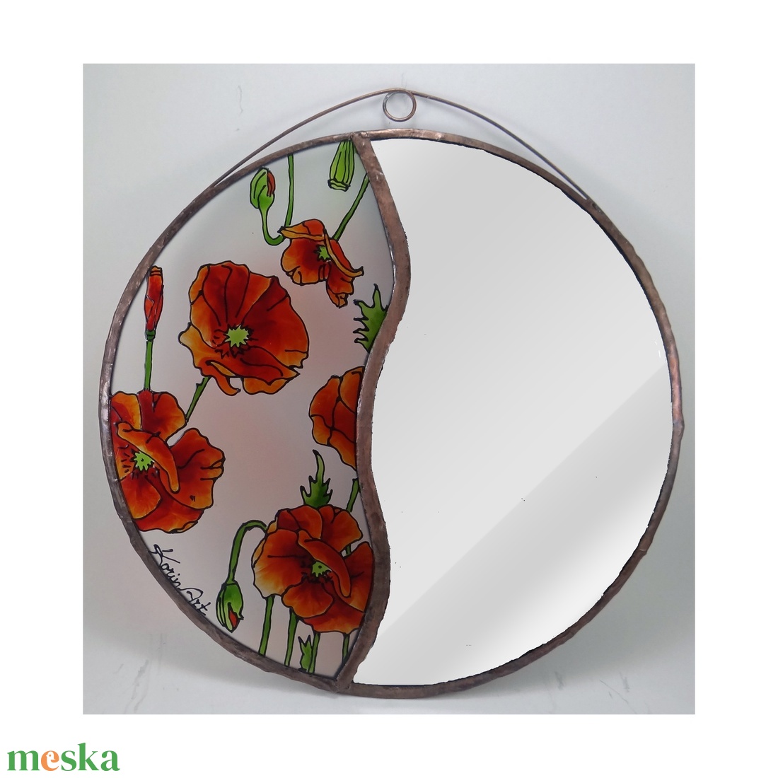 Pipacsos tükör - Tükör, Üvegkép - otthon & életmód - dekoráció - kép & falikép - üvegkép - Meska.hu