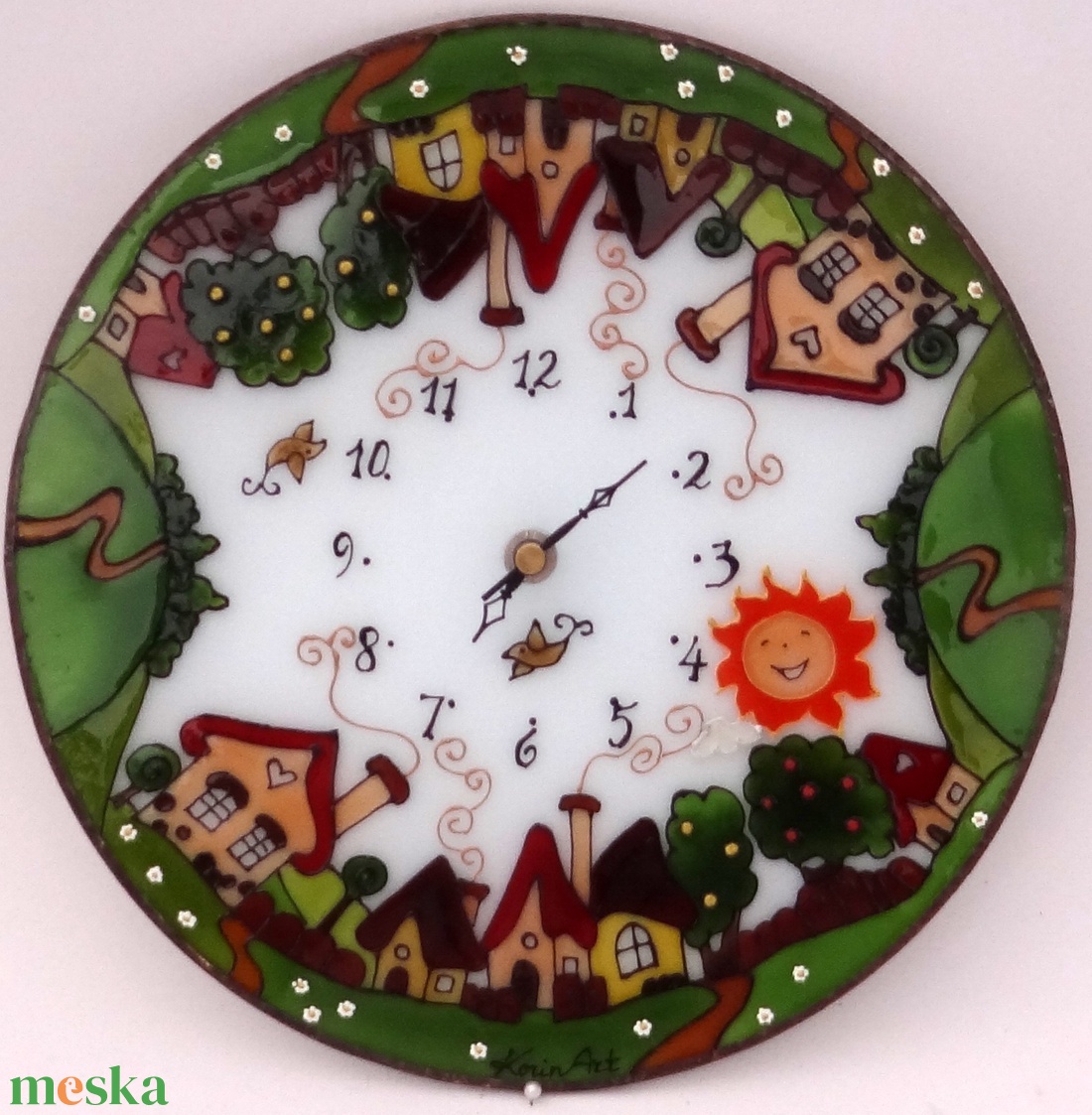 Falucskás falióra - üvegre festett óra - otthon & életmód - dekoráció - fali és függő dekoráció - falióra & óra - Meska.hu