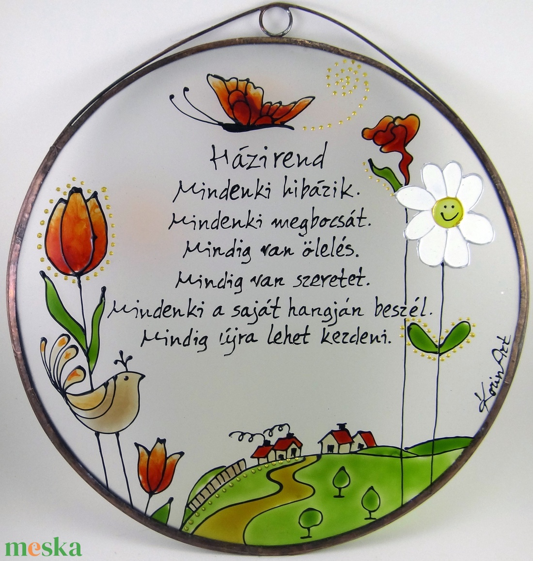 Tulipános Házirend - Üveg, Üvegkép - otthon & életmód - dekoráció - kép & falikép - üvegkép - Meska.hu