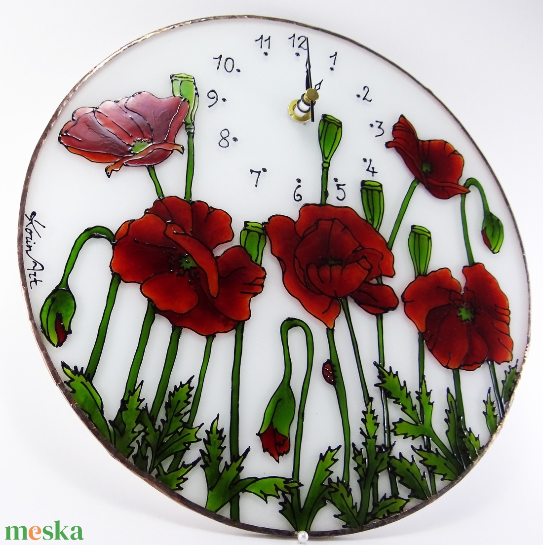 Pipacsos falióra - üvegre festett óra - otthon & életmód - dekoráció - Meska.hu