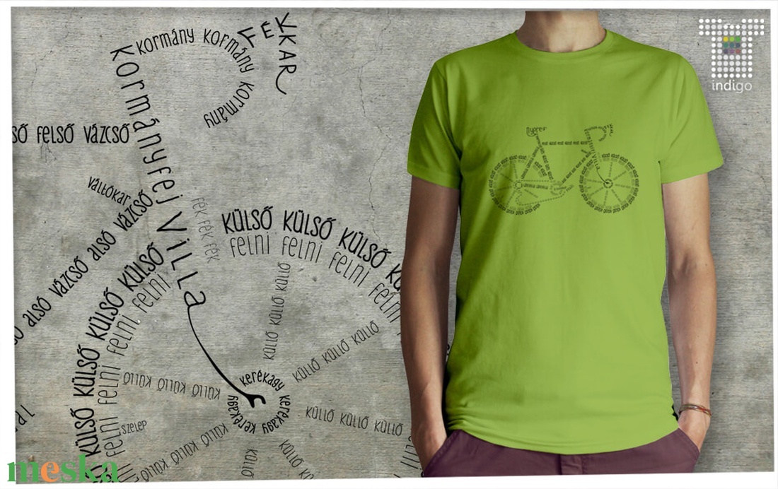 Bicikli kalligráfia zöld színű pólón - ruha & divat - férfi ruha - póló - Meska.hu