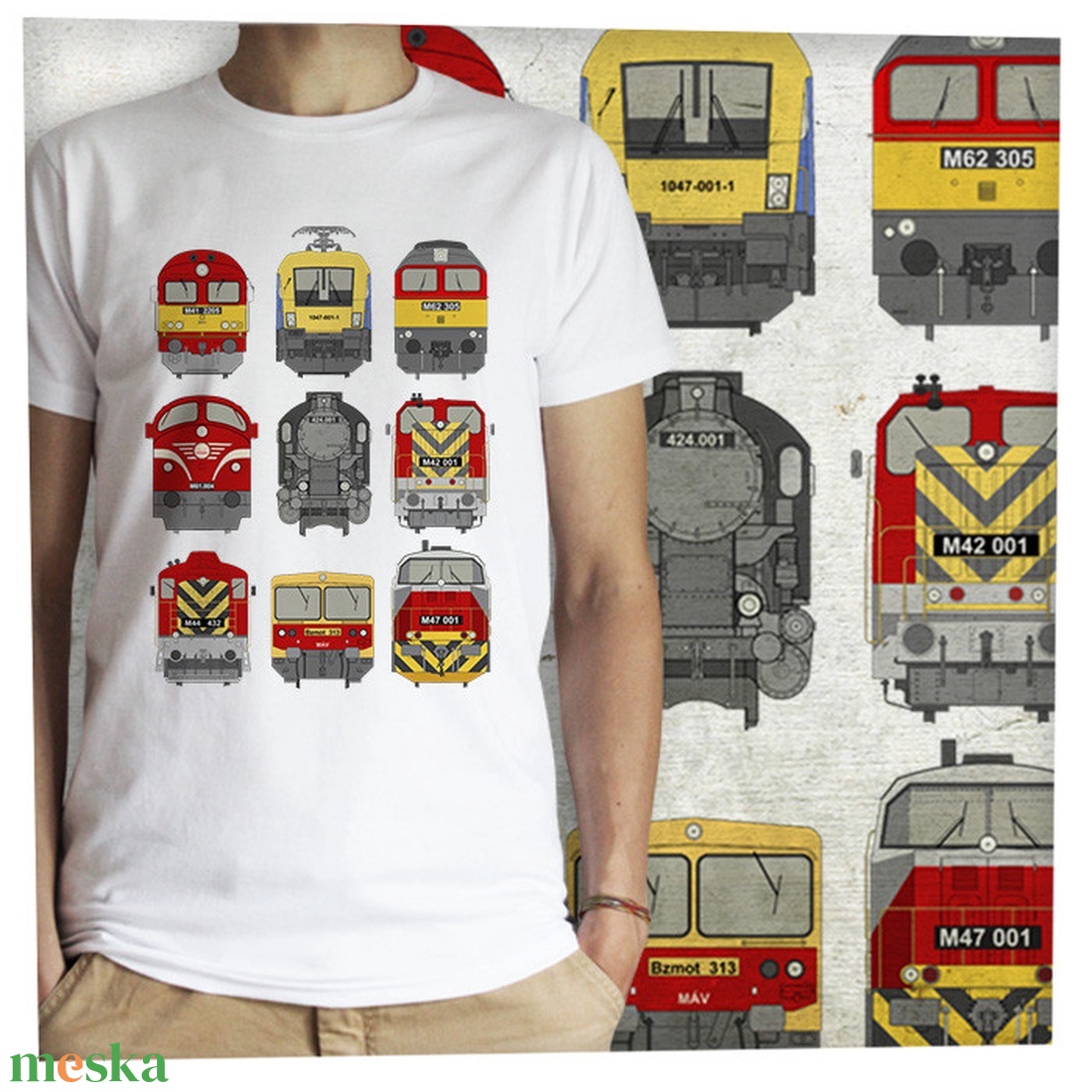 9 mozdony  -  Jó minőségű klasszikus férfi póló - ruha & divat - férfi ruha - póló - Meska.hu