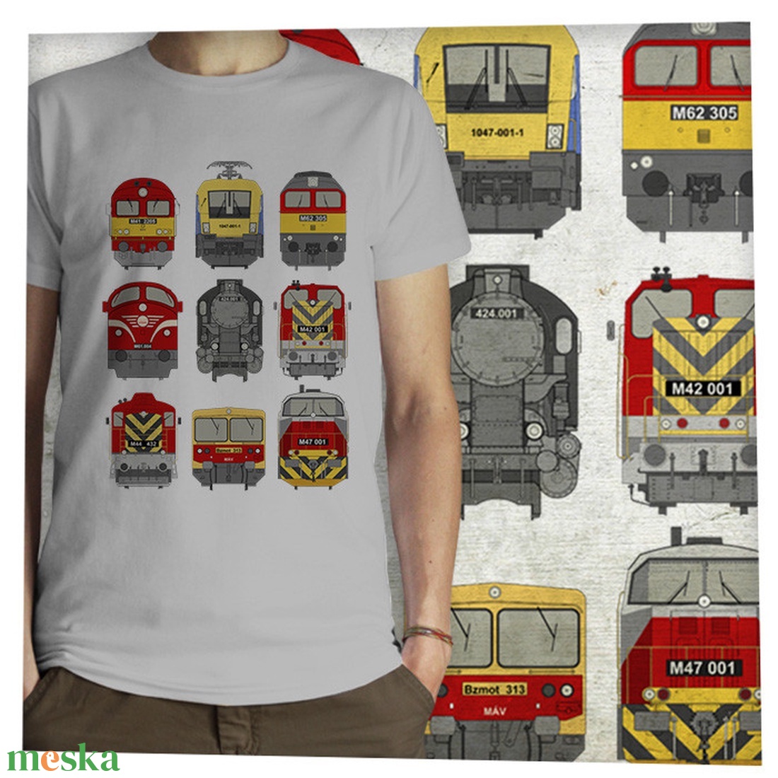 9 mozdony  -  Jó minőségű klasszikus férfi póló - ruha & divat - férfi ruha - póló - Meska.hu