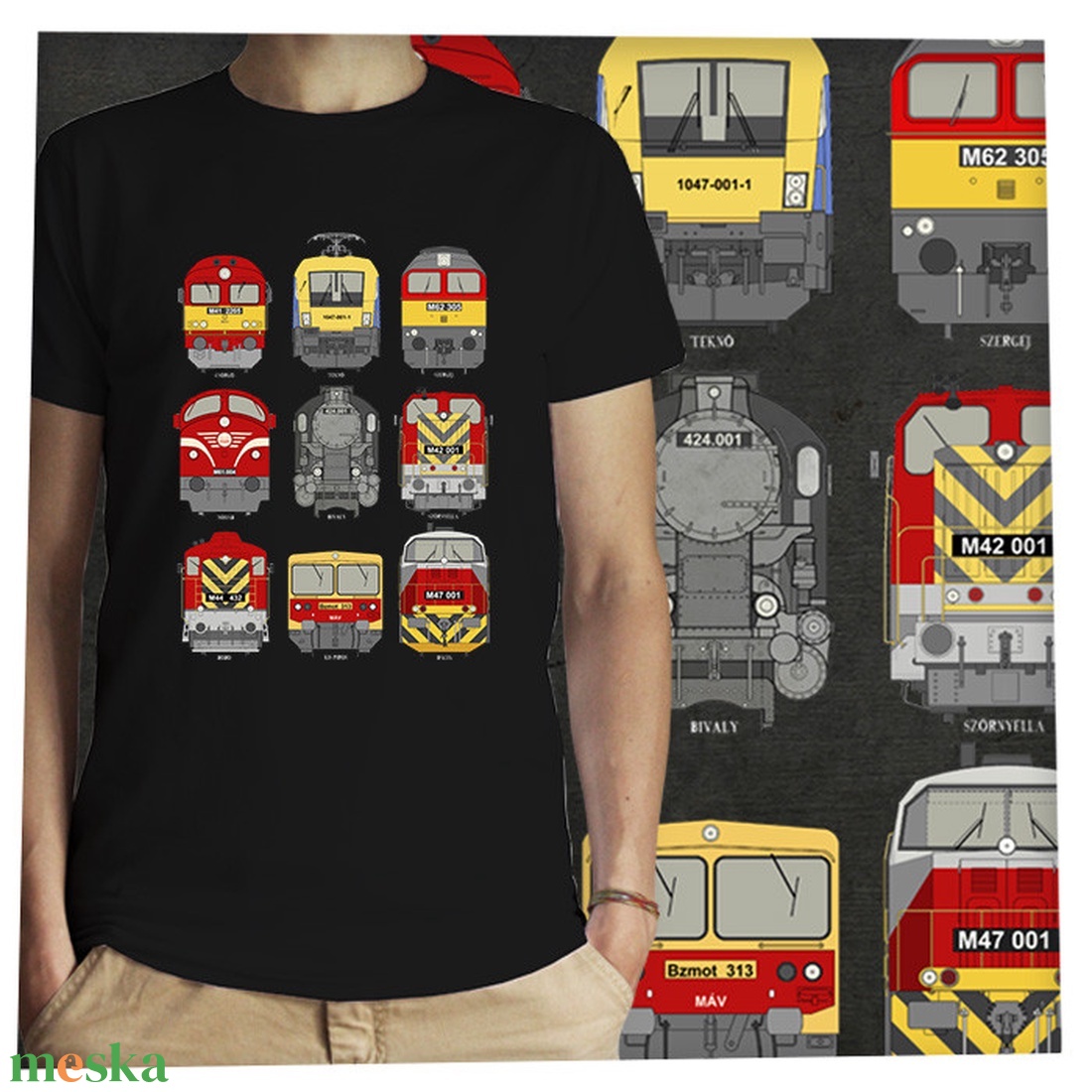 9 mozdony  -  Jó minőségű klasszikus férfi póló - ruha & divat - férfi ruha - póló - Meska.hu