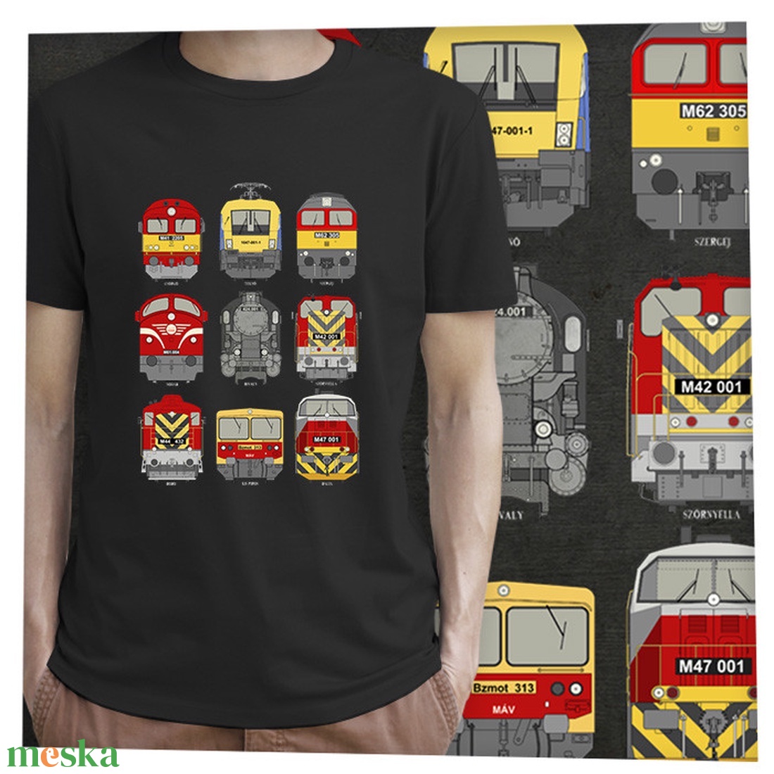 9 mozdony - Prémium bio férfi póló - ruha & divat - férfi ruha - póló - Meska.hu