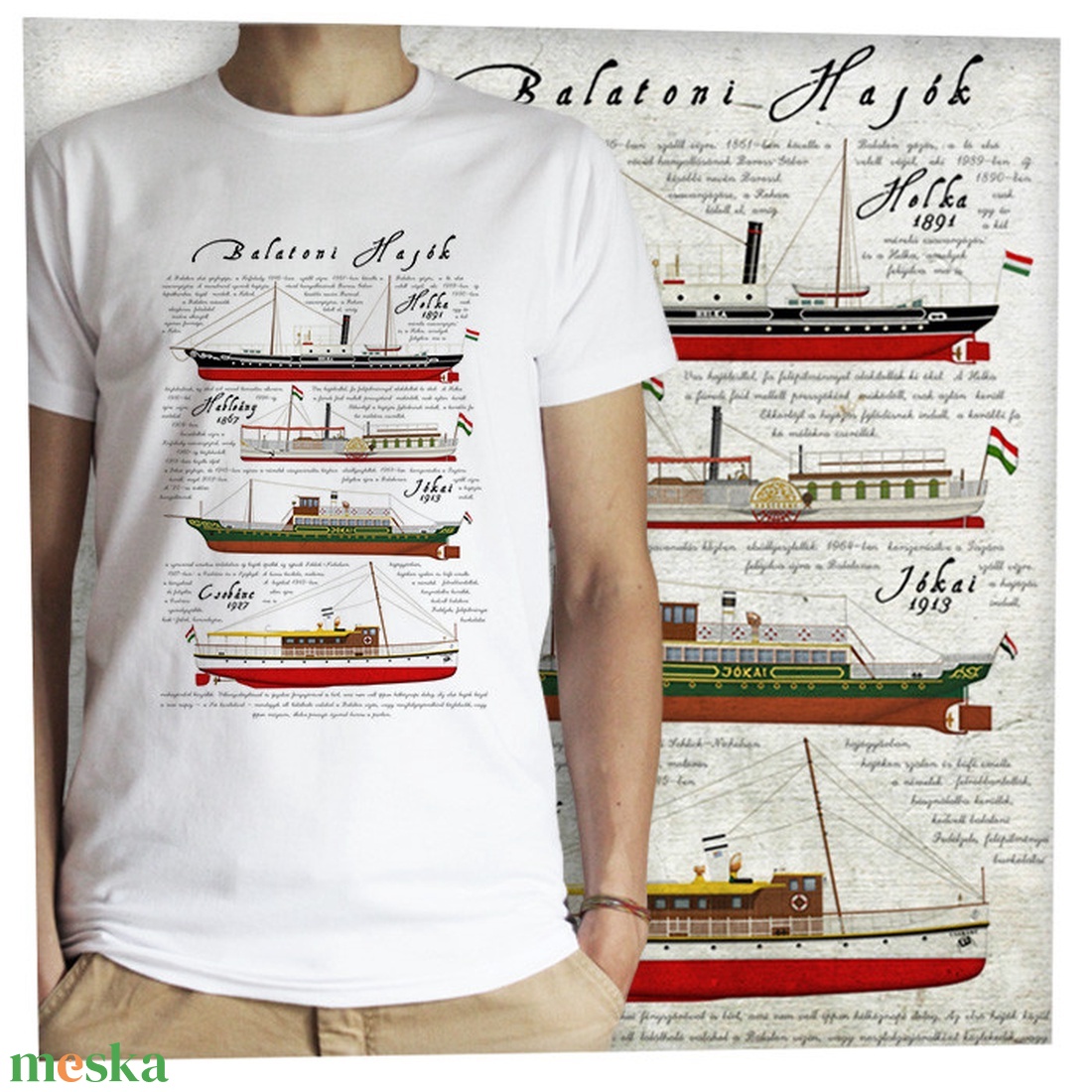 Balatoni hajók -  Jó minőségű klasszikus férfi póló - ruha & divat - férfi ruha - póló - Meska.hu