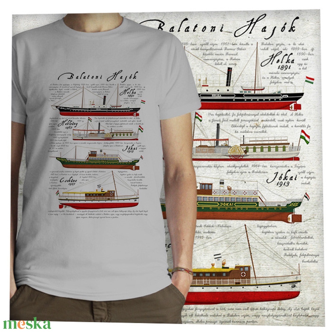 Balatoni hajók -  Jó minőségű klasszikus férfi póló - ruha & divat - férfi ruha - póló - Meska.hu
