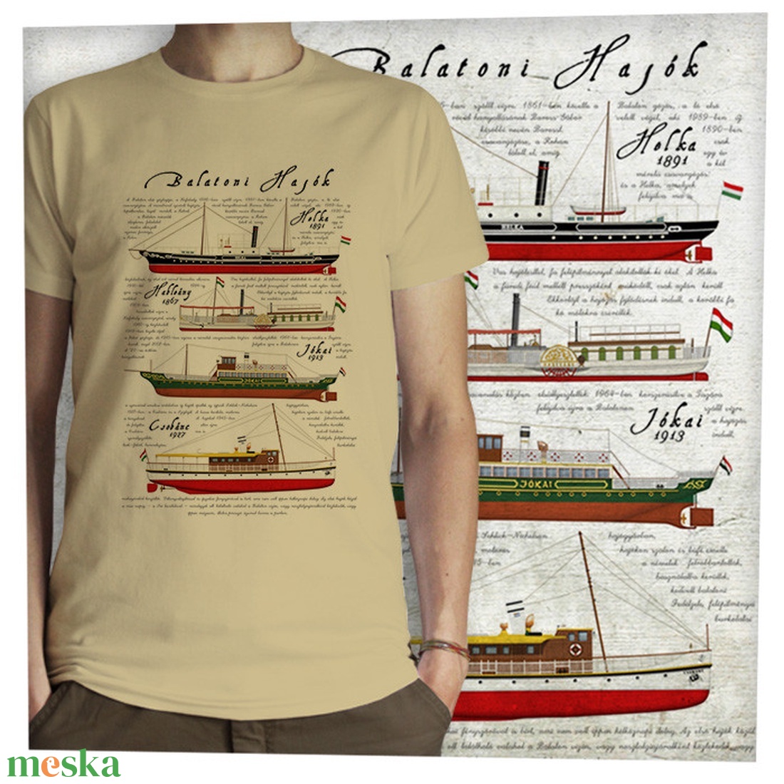 Balatoni hajók -  Jó minőségű klasszikus férfi póló - ruha & divat - férfi ruha - póló - Meska.hu