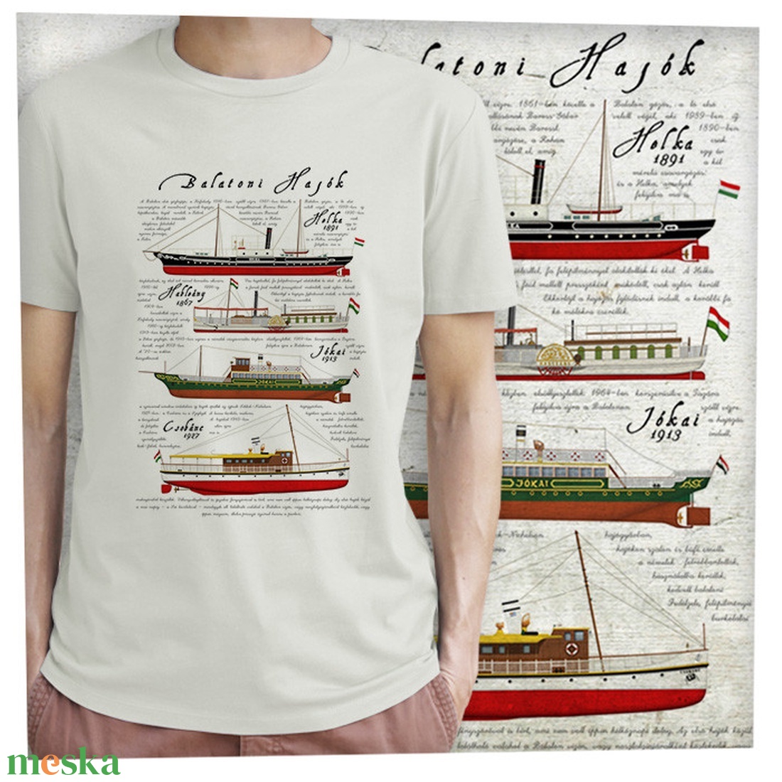 Balatoni hajók - Prémium bio férfipóló - ruha & divat - férfi ruha - póló - Meska.hu