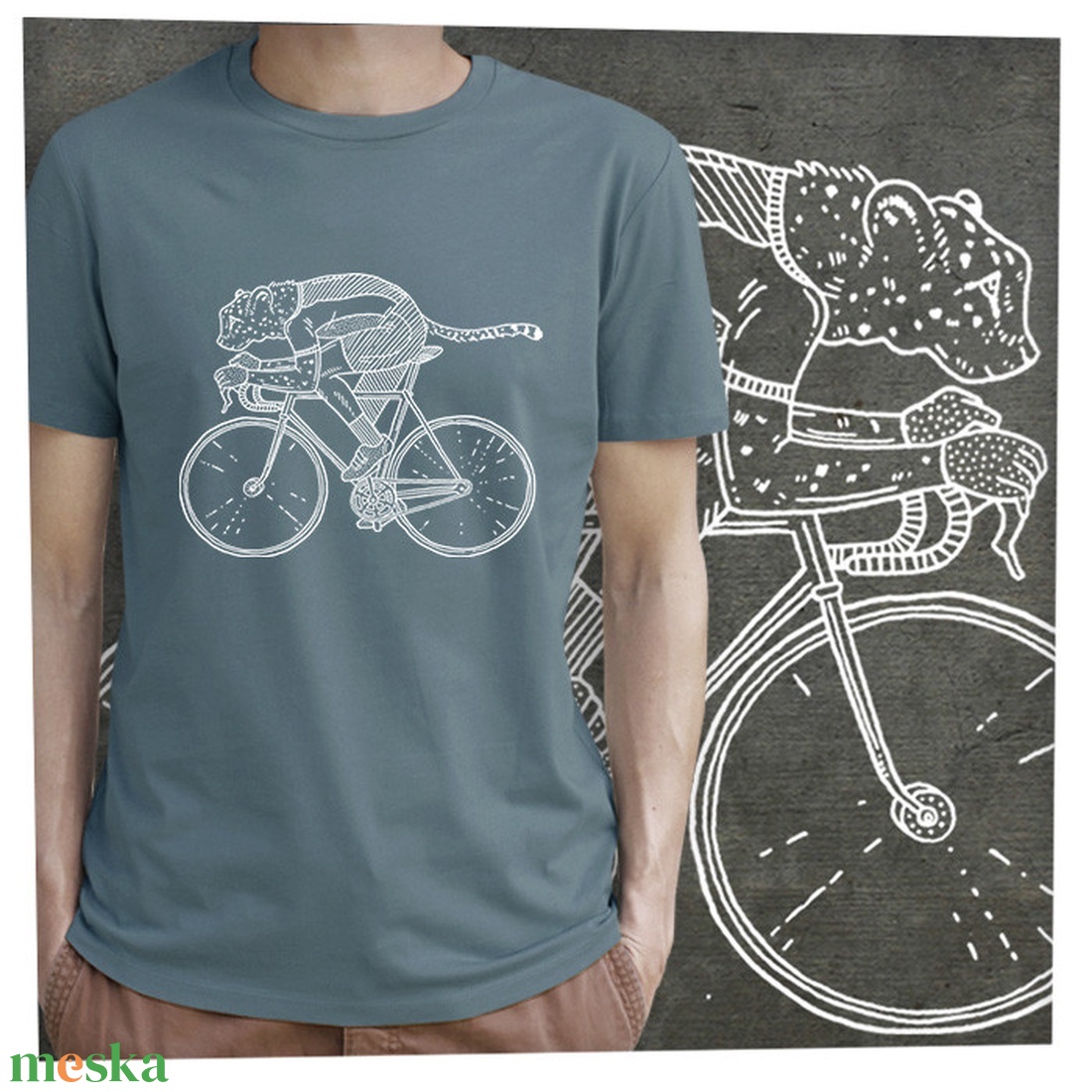 Bicajos gepárd - Prémium bio férfi póló - ruha & divat - férfi ruha - póló - Meska.hu