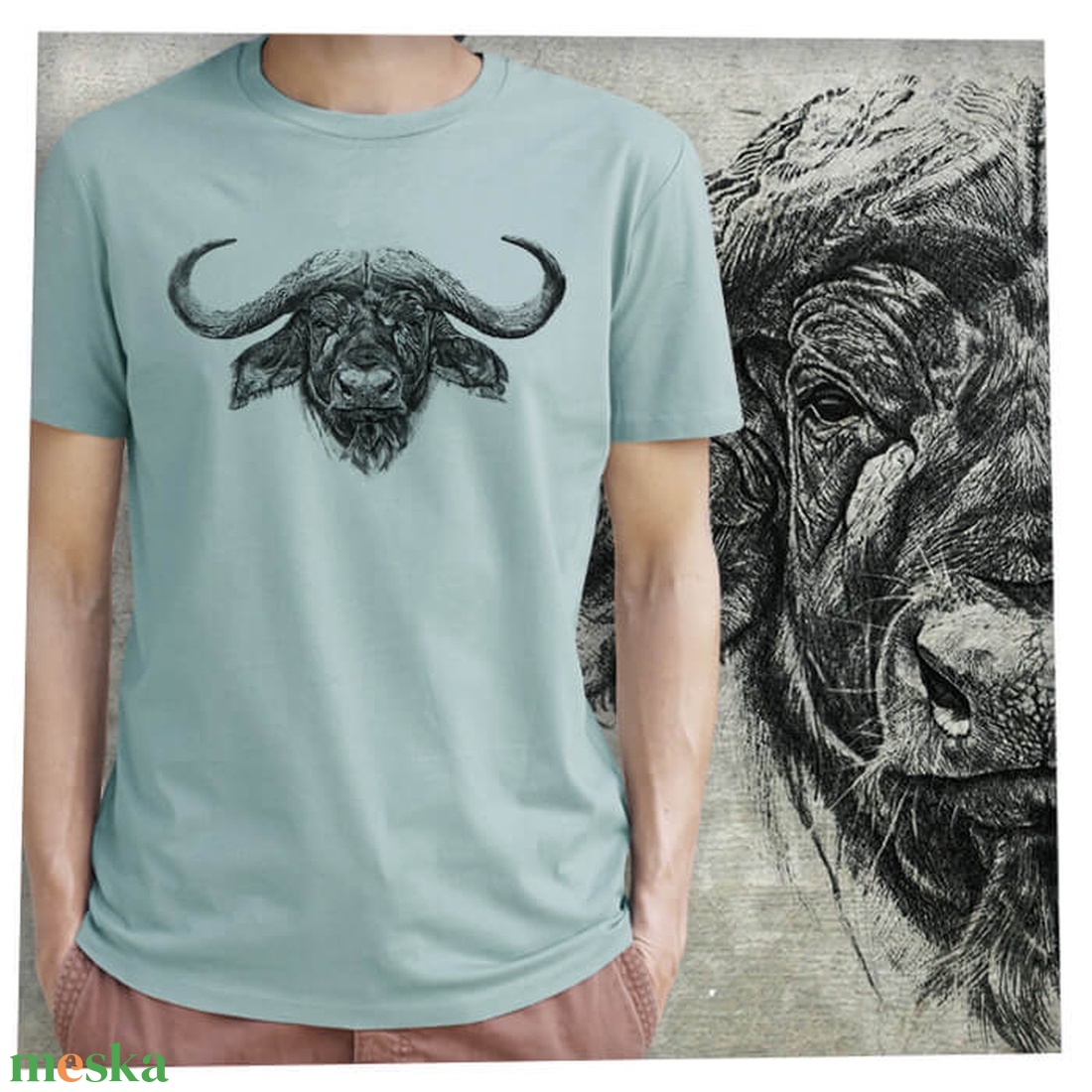 Bivaly - Baász - Prémium bio férfi póló - ruha & divat - férfi ruha - póló - Meska.hu