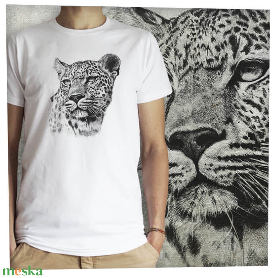 Leopárd - Baász -  Jó minőségű klasszikus férfi póló - ruha & divat - férfi ruha - póló - Meska.hu