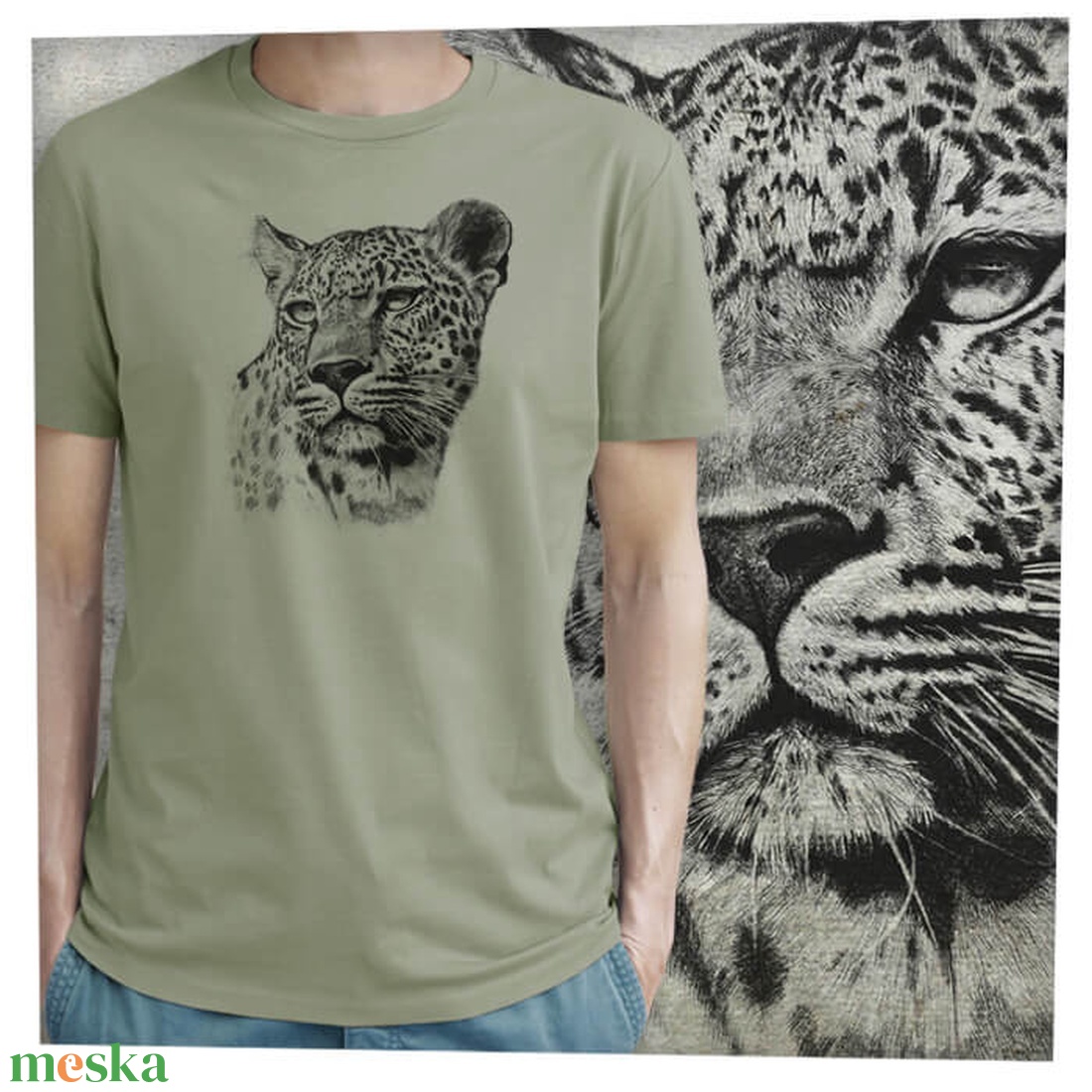 Leopárd - Baász - Prémium bio férfi póló - ruha & divat - férfi ruha - póló - Meska.hu