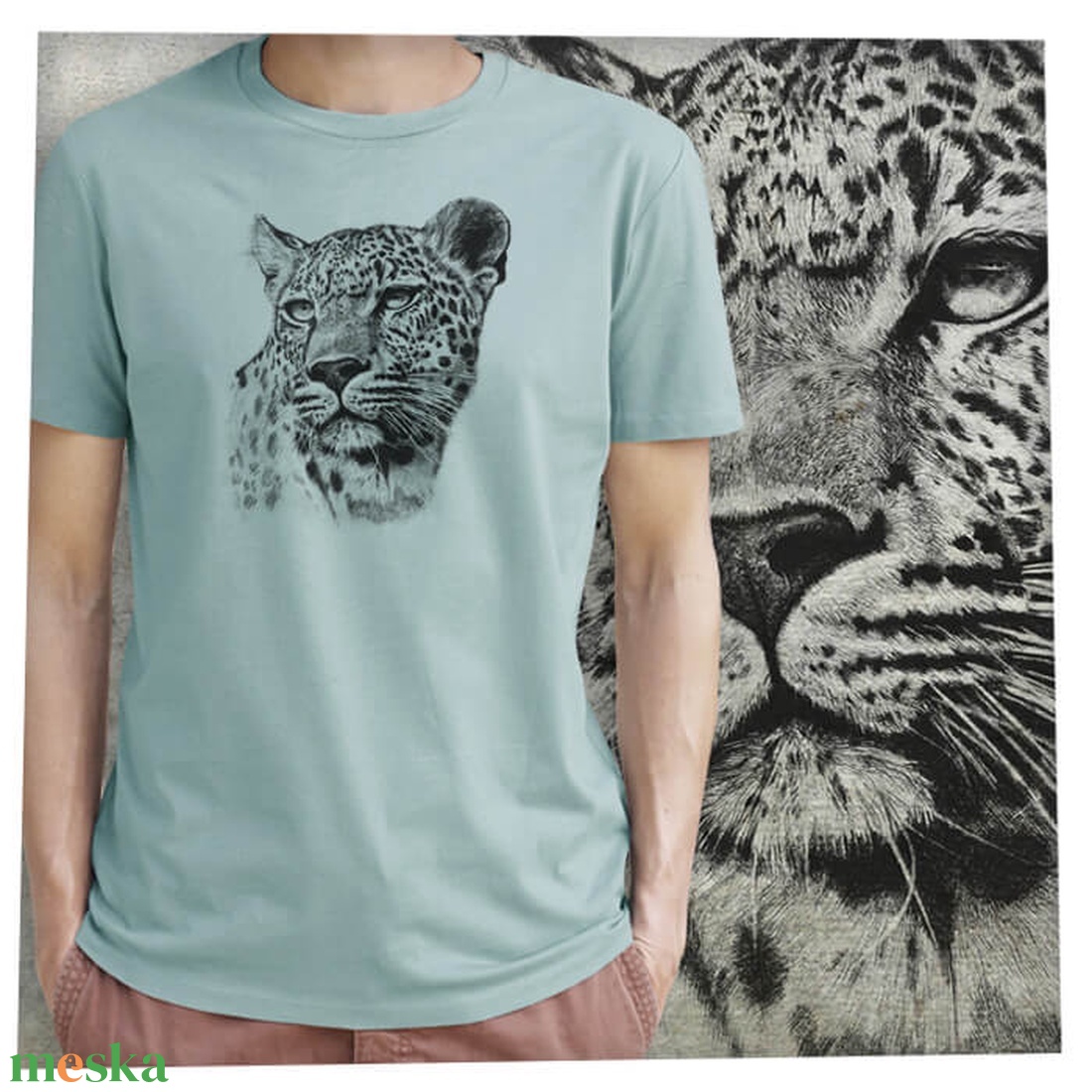 Leopárd - Baász - Prémium bio férfi póló - ruha & divat - férfi ruha - póló - Meska.hu