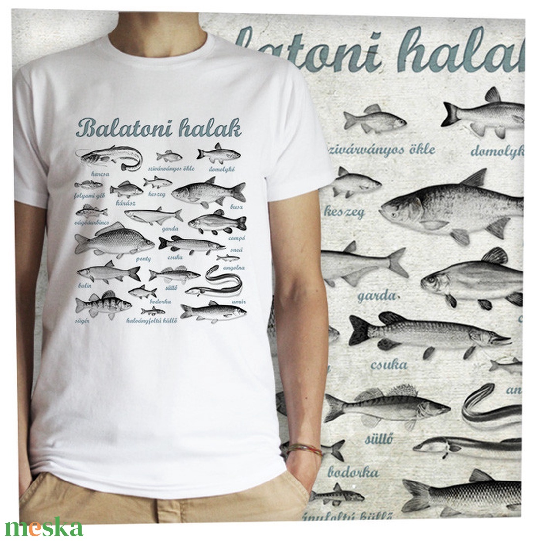 Balatoni halak -  Jó minőségű klasszikus férfi póló - ruha & divat - férfi ruha - póló - Meska.hu