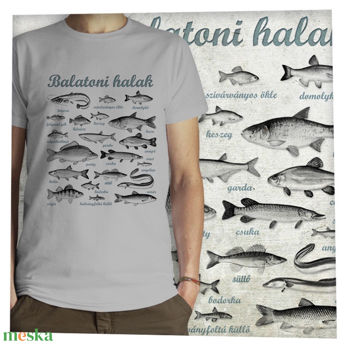 Balatoni halak -  Jó minőségű klasszikus férfi póló - ruha & divat - férfi ruha - póló - Meska.hu