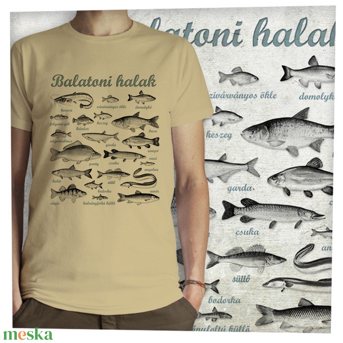 Balatoni halak -  Jó minőségű klasszikus férfi póló - ruha & divat - férfi ruha - póló - Meska.hu