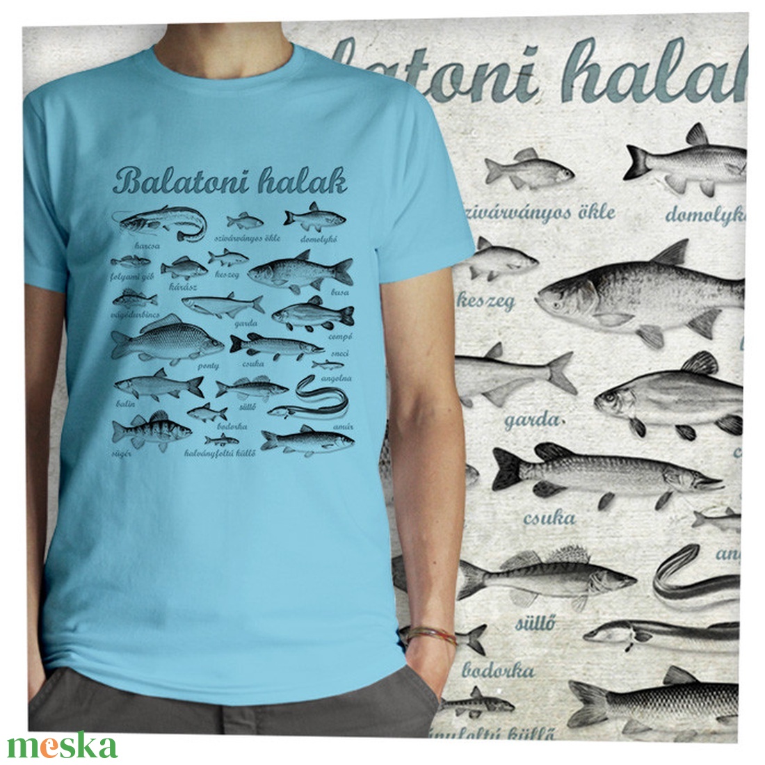 Balatoni halak -  Jó minőségű klasszikus férfi póló - ruha & divat - férfi ruha - póló - Meska.hu