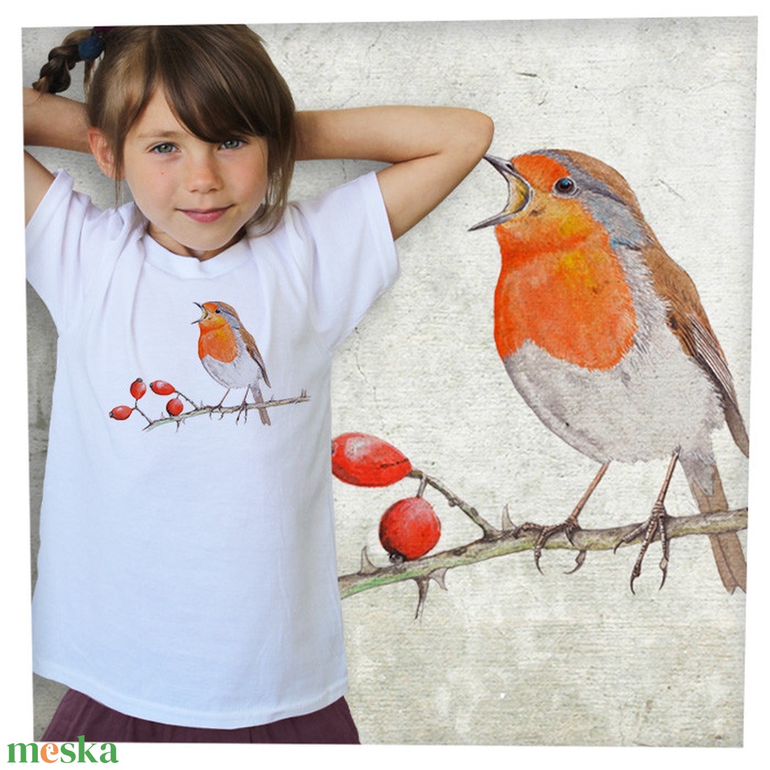 Vörösbegy - Jó minőségű klasszikus gyerekpóló - ruha & divat - gyerekruha - póló - Meska.hu