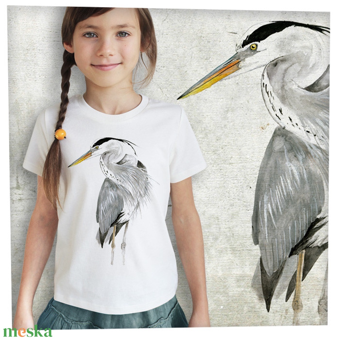 Szürke gém - Prémium bio gyerekpóló - ruha & divat - gyerekruha - póló - Meska.hu