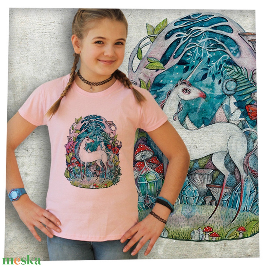 Unikornis - Jó minőségű karcsúsított lányka póló - ruha & divat - gyerekruha - póló - Meska.hu