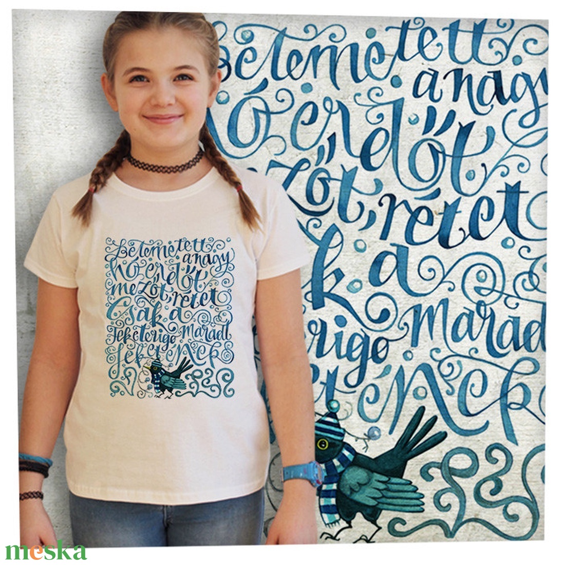 Kányádi Sándor: Betemetett a nagy hó - Jó minőségű karcsúsított lányka póló - ruha & divat - gyerekruha - póló - Meska.hu