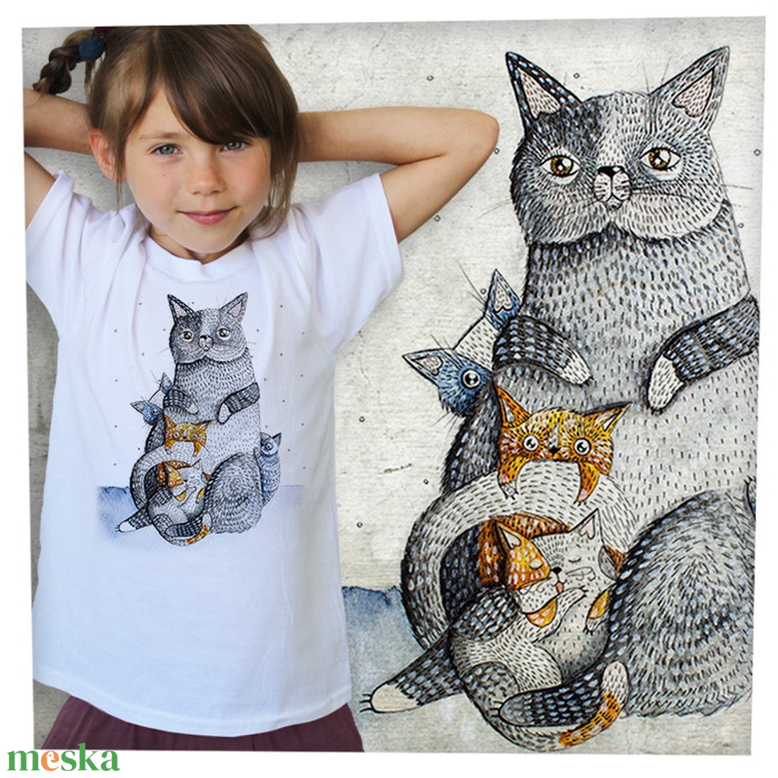 Cica család - Jó minőségű klasszikus gyerekpóló - ruha & divat - gyerekruha - póló - Meska.hu
